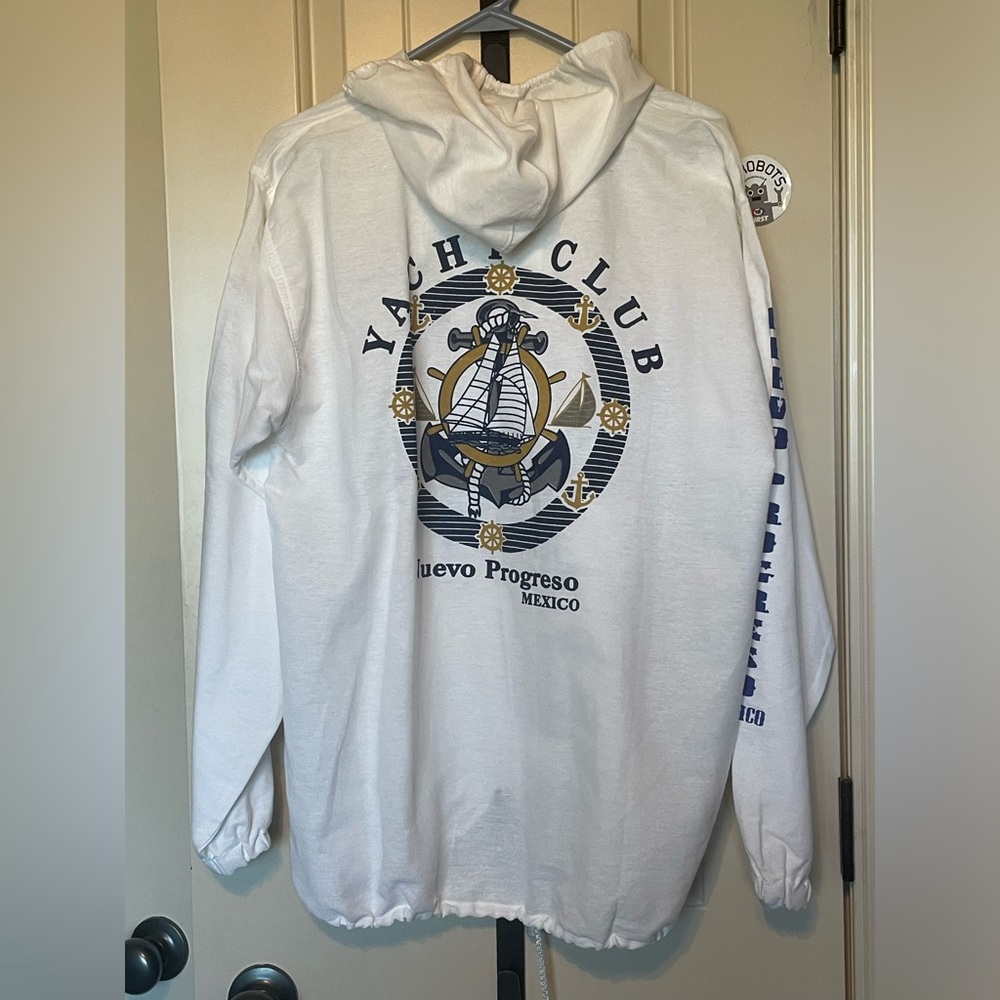 Hoodie Zip up Medium Yacht Club Full zip jacket Nuevo Progreso Mexico White Hood